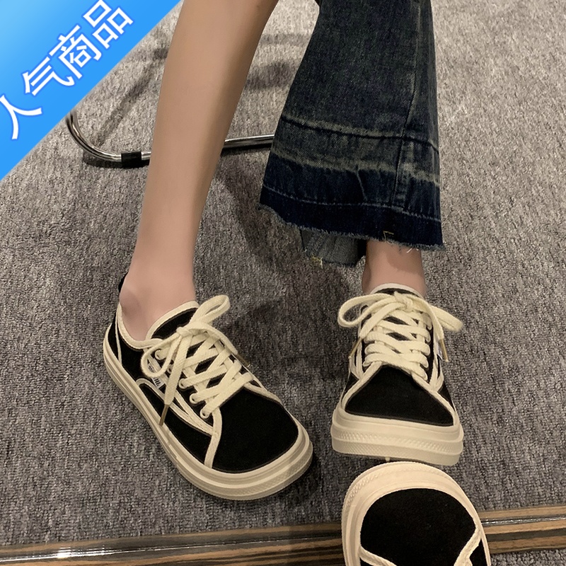 SUNTEK小香风女鞋ins潮鞋2023春季厚底帆布鞋女百搭小白鞋休闲板鞋高清大图