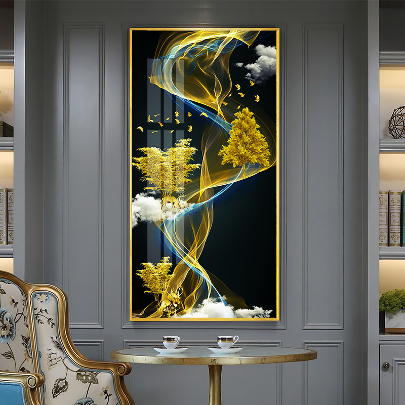 轻奢玄关装饰画竖版现代简约走廊挂画抽 jc36(金色边框) 60*120cm晶瓷画(晶瓷工艺+金属框)统一发金色边框(需高清大图