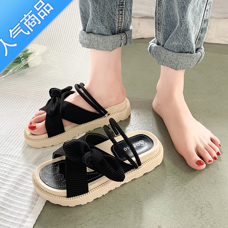 SUNTEK两穿凉鞋女夏外穿2023年新款ins潮配裙子厚底仙女风罗马沙滩拖穿高清大图