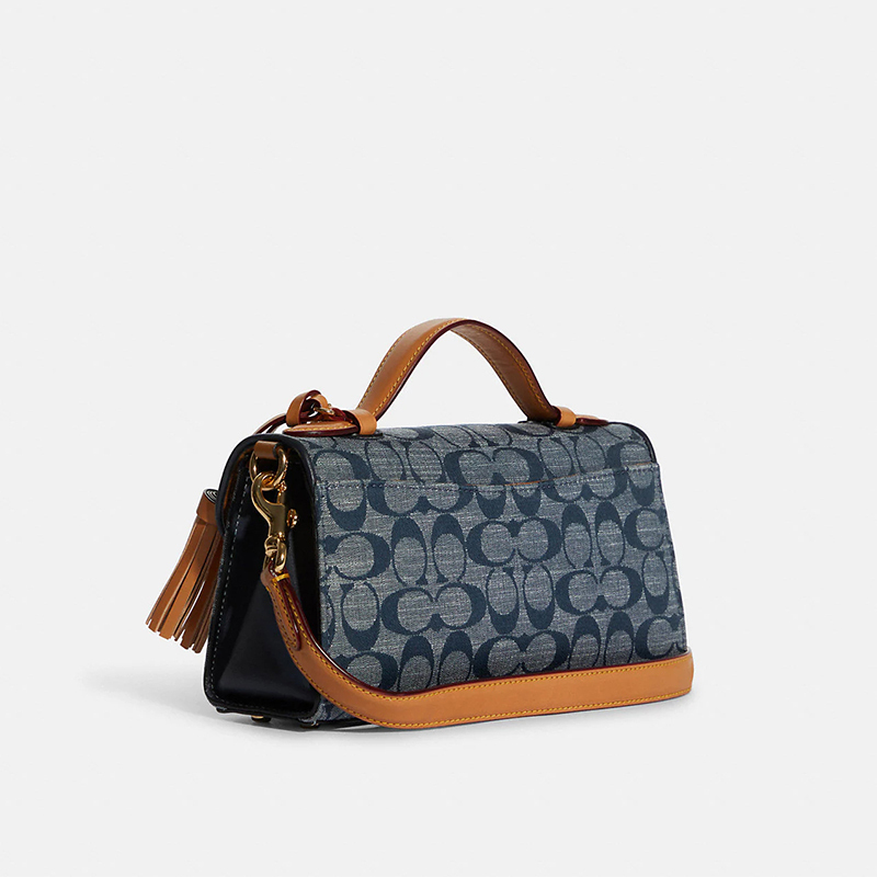 蔻驰coach女士手提包kleo系列香布蕾女士时尚新款蓝色手拎单肩斜挎