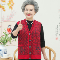 迪鲁奥（DILUAO)奶奶装春秋装马夹外套中老年女装宽松无袖马甲上衣60岁70-80老太太 XL建议80-100斤 红色(上衣)