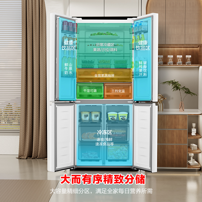 [双净冰箱]容声516升白色双净主动除菌双系统十字四开门冰箱BCD-516WD1FPA双净白