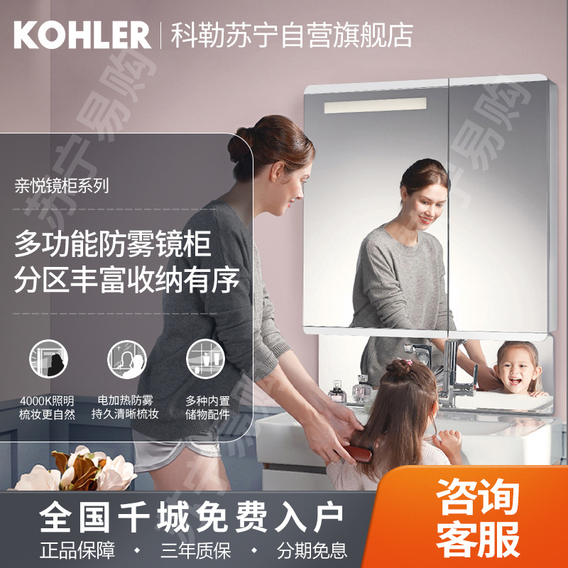 科勒浴室镜柜亲悦带灯梳洗化妆浴室壁挂式防雾镜柜K-30011T高清大图