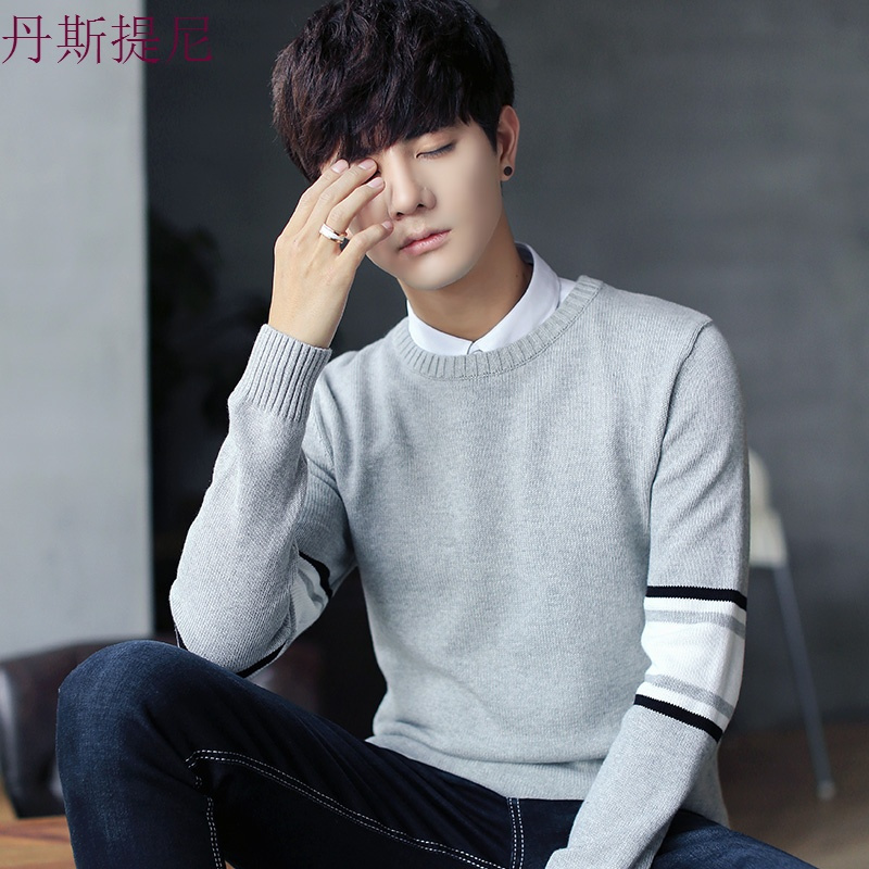 毛衣男圆领韩版潮流秋季新款毛衫修身青年男士宽松套头线衫针织衫