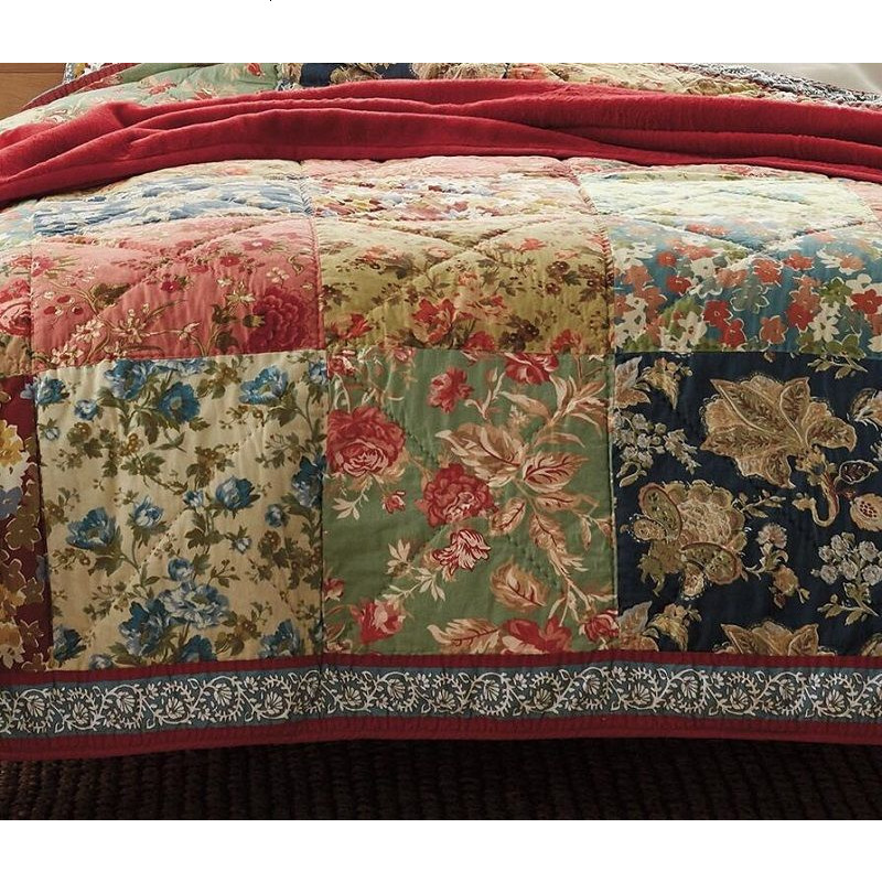 新货美式复古拼缝手工被绗缝被三件套床盖水洗被子加大空调被棉被