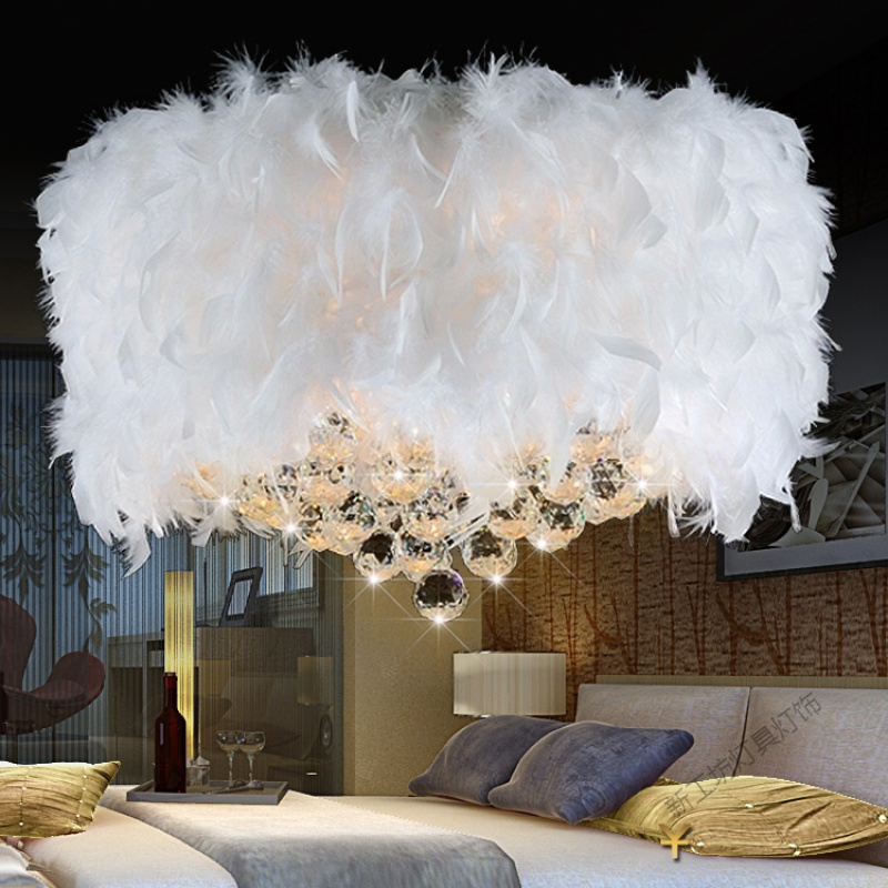 苏宁放心购网红led羽毛水晶吊灯个性创意羽毛吊灯婚房装饰卧室服装店