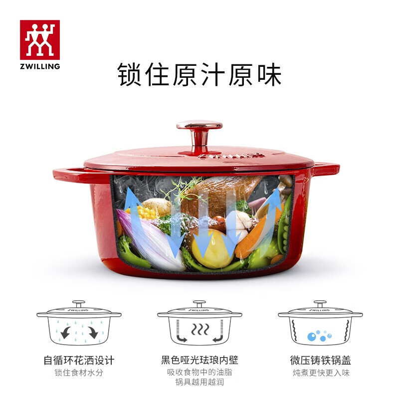 双立人圆形炖锅24cm 1014362 精湛工艺耐用抗刮 导热均匀省时 轻巧易握操作省力高清大图