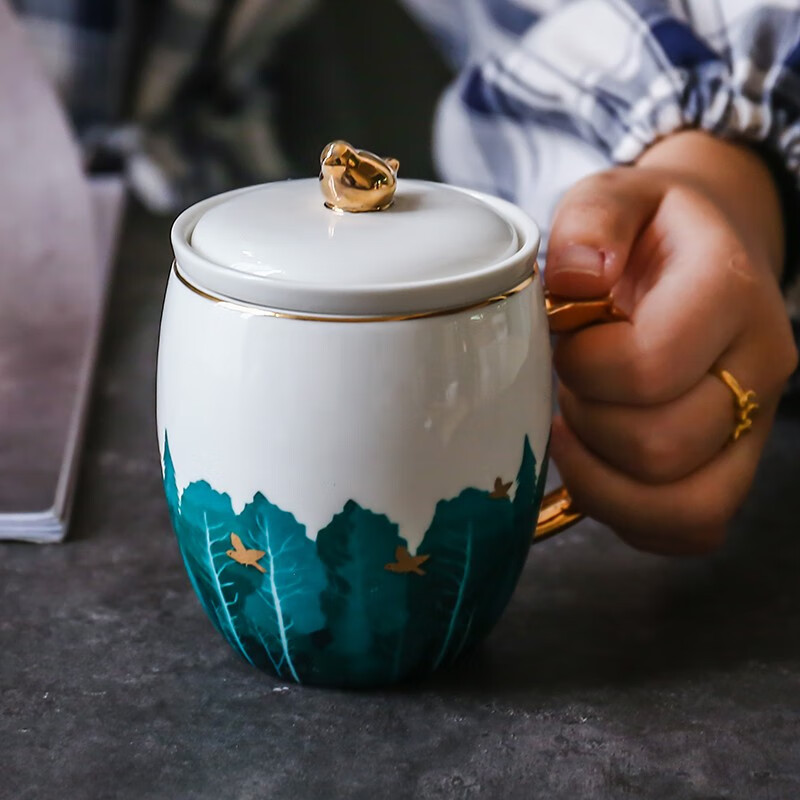 唯都 陶瓷茶杯泡茶壶泡水杯马克杯 带茶漏 水悦小鸟办公杯 W-S13高清大图