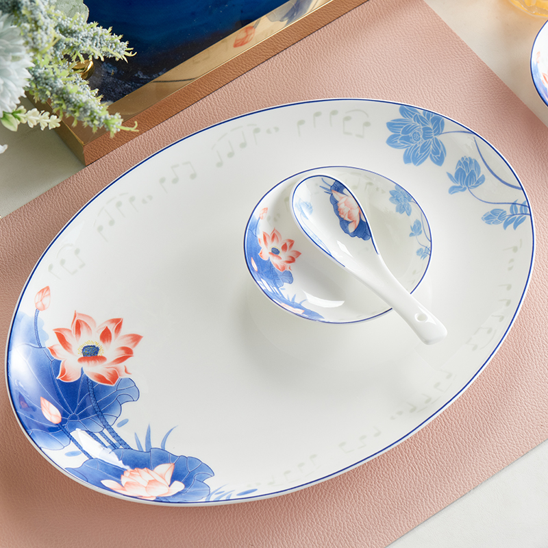 北国风光 骨瓷48头餐具 TS-0048荷塘音乐 套高清大图