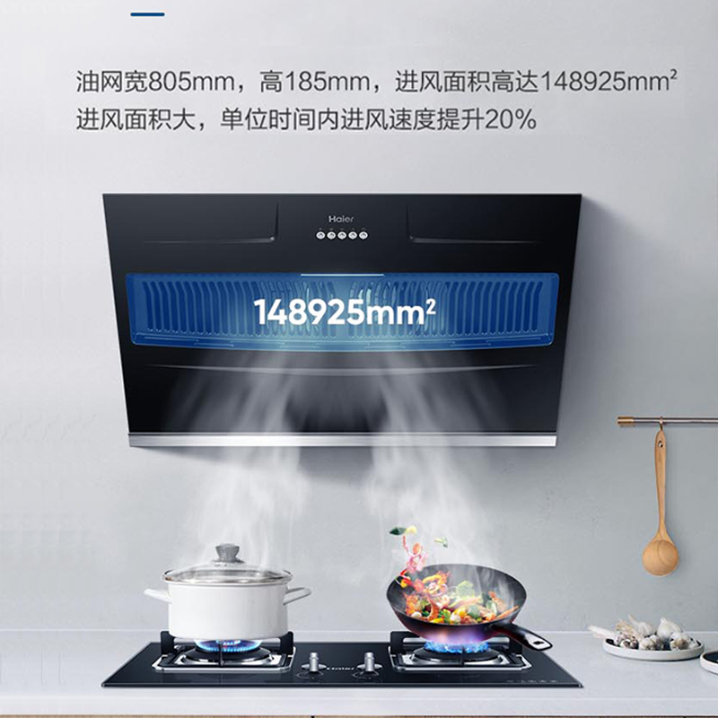 海尔(Haier)17m³升级款侧吸油烟机 单机CXW-219-E900C2三速调节 台阶式导烟 瞬吸畅排 家用抽烟机