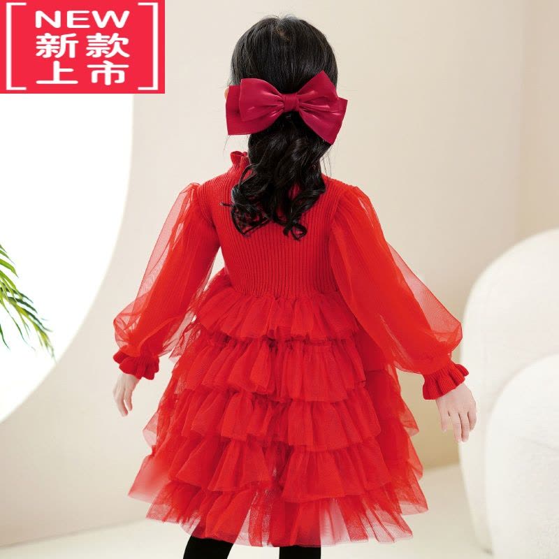 可莉允女童针织毛衣裙冬季2022新款秋冬儿童加绒洋气冬季女孩生日连衣裙图片