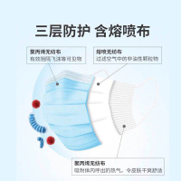 吉祥宝贝一次性防护口罩50只 三层防护含熔喷布过滤层防尘防花粉成人男女专用
