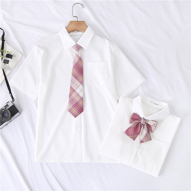 2021新款JK制服衬衫女短袖白色上衣学生学院风领带蝴蝶结衬衣 单件白色短袖 3XL