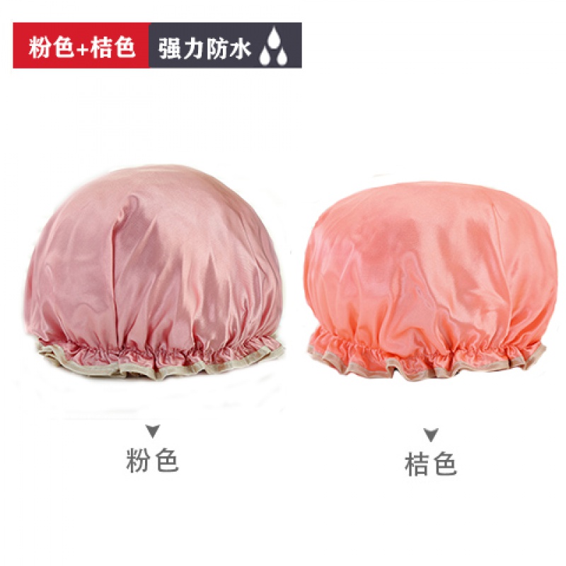 防水浴帽女款长发时尚洗澡帽发罩化妆头套厨房防尘防油烟帽子女款 三维工匠 2个装(粉色+桔色)高清大图