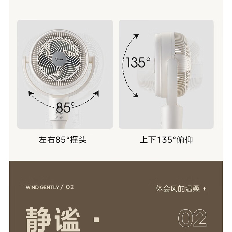 美的(Midea)落地扇循环扇上下上下左右摇头台地两用定时四挡一键空气循环熏香FGA24UJR家用电风扇遥控 白色