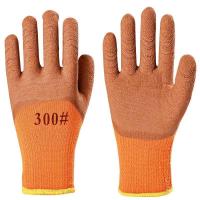 [特价]毛圈加厚300(2双试用) L 手套10双冬季加绒加厚保暖劳保毛圈皱纹防滑耐磨浸胶防护