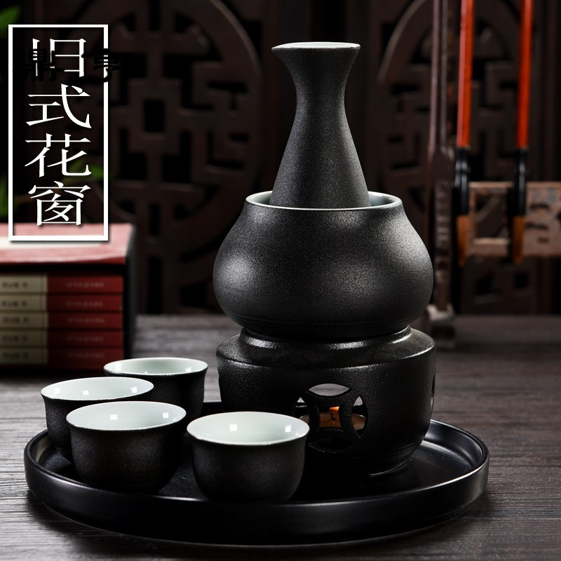 鼎亨陶瓷日式花窗温酒壶白黄酒杯暖酒器家用加热黄酒烫酒壶煮酒壶