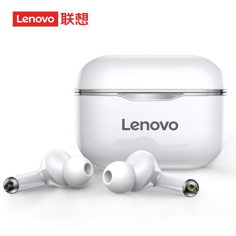 联想(Lenovo)无线蓝牙耳机 LP1白色(灰边) 双耳运动入耳式适用于苹果安卓手机通用跑步小型超长待机续航