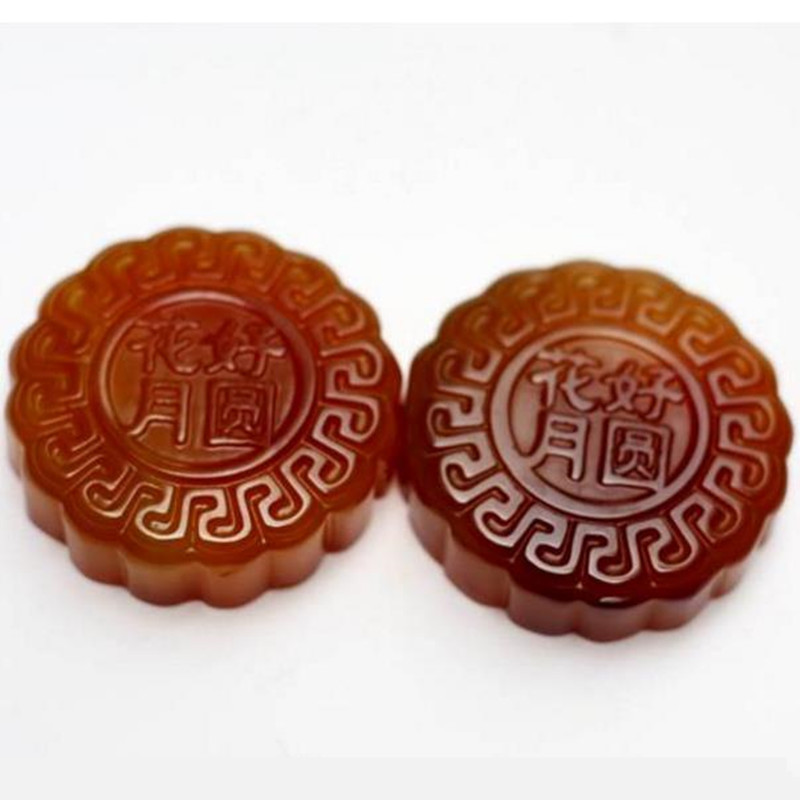 玛瑙摆件玉髓玉月饼饰品圆形玉石把件 带证书送女朋友七夕情人节礼物