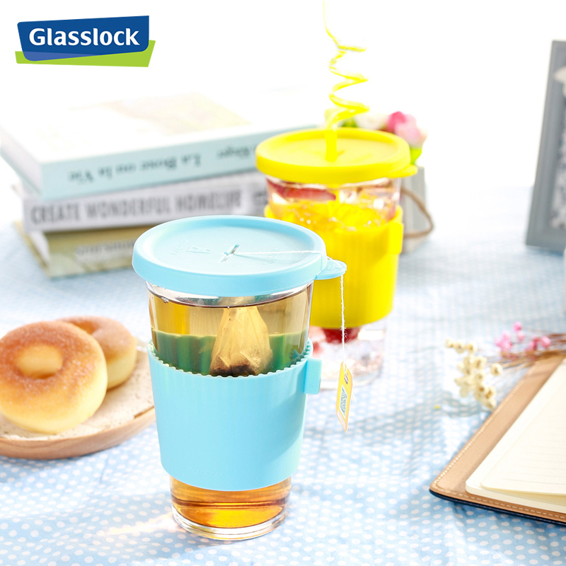 三光云彩(GLASSLOCK)钢化玻璃水杯380ml韩国进口加厚耐摔防烫透明茶杯带盖办公室杯子不保温
