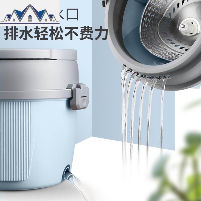 免手洗拖把带桶家用旋转通用杆墩布单桶拖布自动甩水懒人拖地 三维工匠高清大图