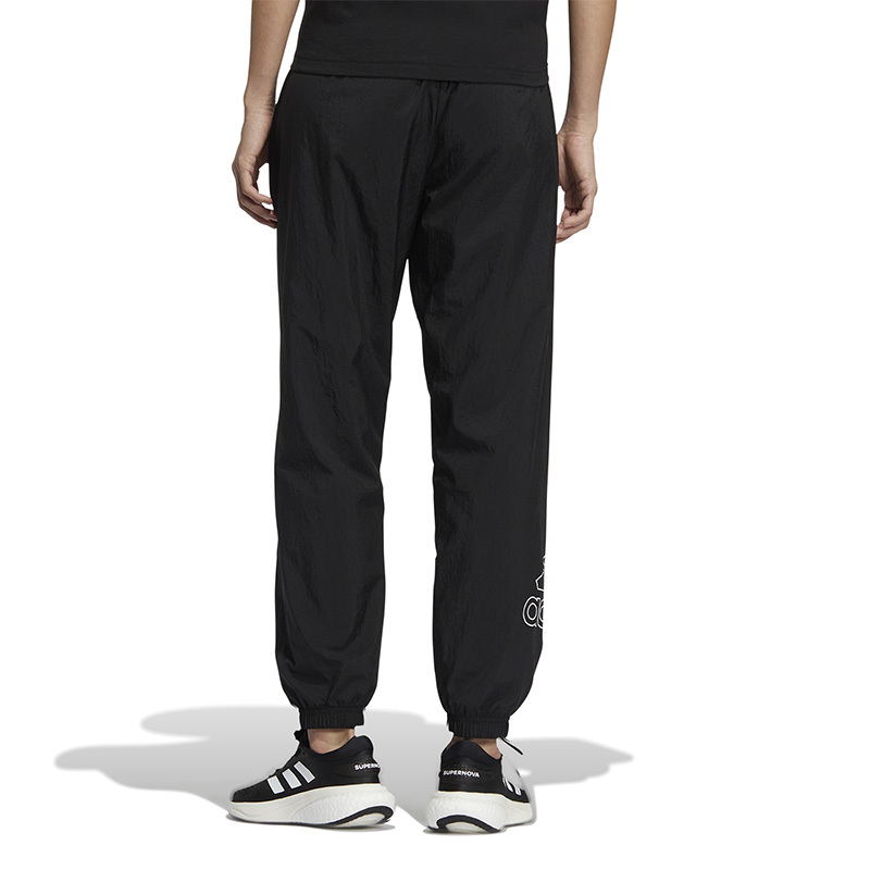 adidas SS22休闲收口梭织Logo运动长裤 女款 秋季 黑色 HM5292