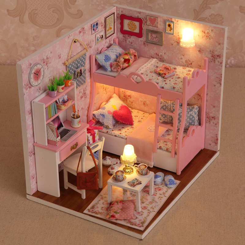 过家家公主女童儿童玩具女孩生日圣诞礼物14岁智扣手工娃娃屋 追梦天使+工具+胶水+无线遥控+一家4口+机芯音乐