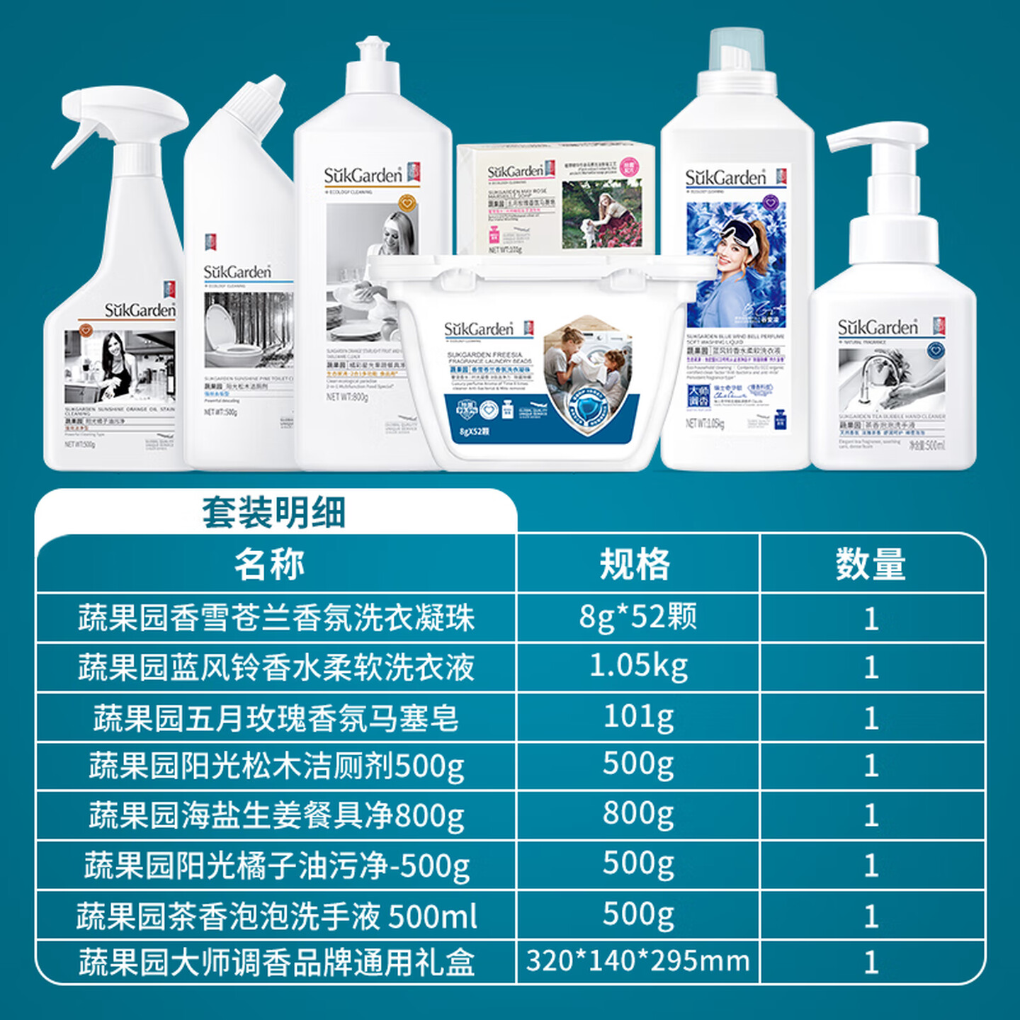 蔬果园洗护家清套装礼盒 谷爱凌洗衣液洗衣凝珠 大师调香品牌礼盒7件高清大图