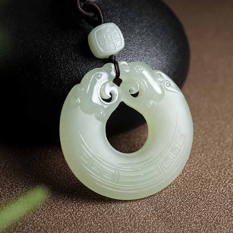 和田玉平安扣吊坠男女款双龙护主玉坠挂件玉石男士项链玉坠子玉佩