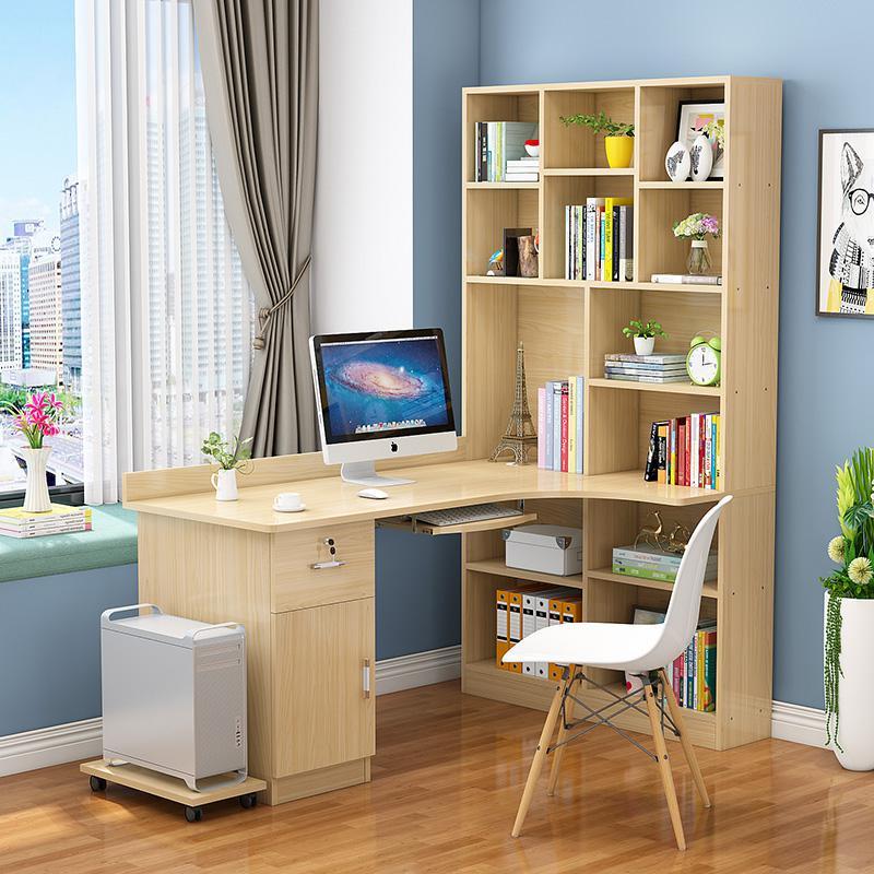 书桌家用学生卧室闪电客转角台式电脑桌书架书柜一体组合儿童写字桌