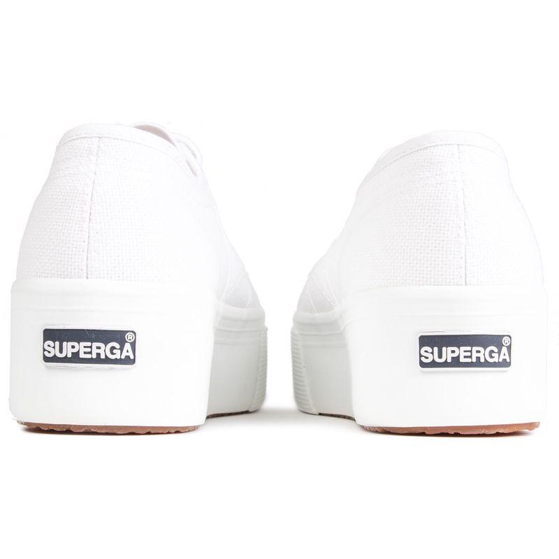 SUPERGA女士白色帆布镂空系带松糕板鞋休闲运动鞋潮流增高平台鞋高清大图