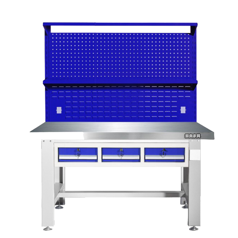 振奥 重型304不锈钢工作台 维修检验台打包桌凳 平三抽双挂灯架棚板高清大图