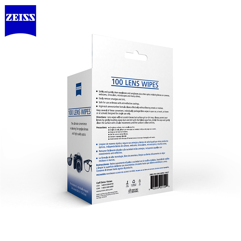 蔡司 ZEISS 专业光学拭镜纸 擦镜纸 眼镜 相机镜头 镜片 清洁湿巾 100片装