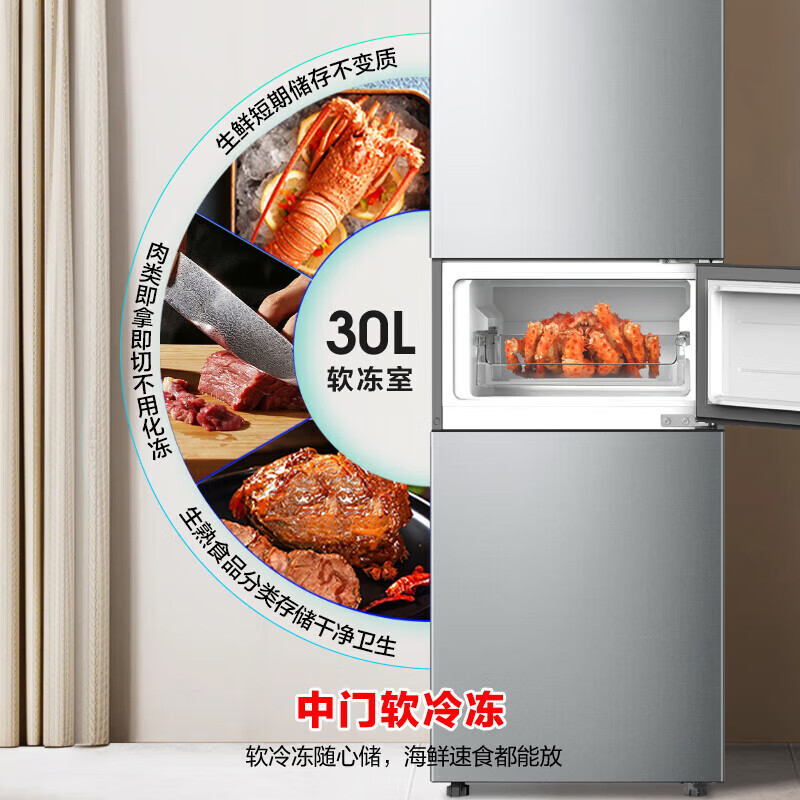 容声 BCD-215E10RNLAD 凯撒银 215升三开门电冰箱家用小型三温区保鲜冷藏冷冻节能出租房宿舍小户型高清大图