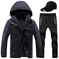 冲锋衣男三合一冬季加绒加厚两件套登山服女户外防风衣裤套装潮牌_1_4 2XL （男）黑色+黑裤【送帽子】