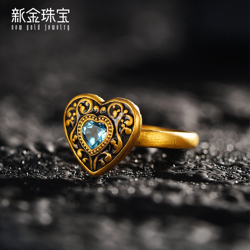 新金珠宝 黄金戒指999足金女首饰黄金戒指电黑工艺高清大图