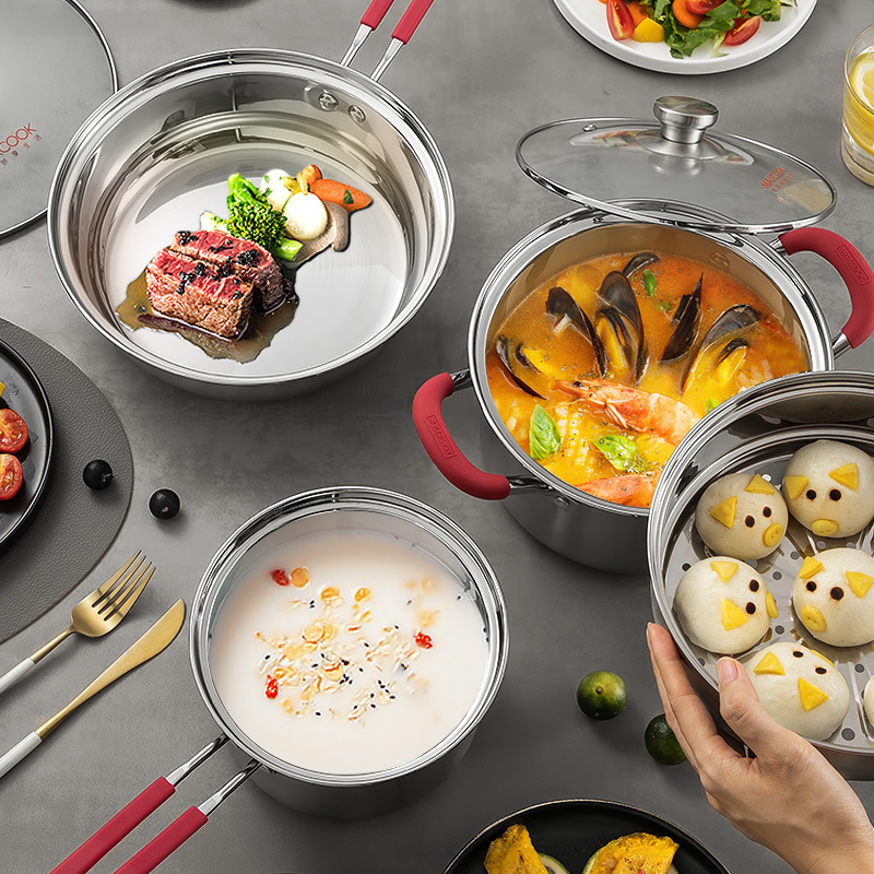 美厨 健康无涂层 煎炒焖煮 304钢 “福运满满”锅具套装(四件套)MCLP-610!高清大图
