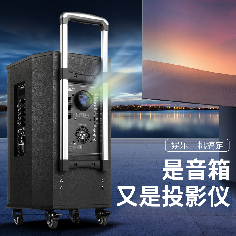 Shinco/新科 B1广场舞投影音响户外移动拉杆音箱大功率会议家用室内k歌唱歌带无线话筒蓝牙充电便携式跳舞播放器重低音