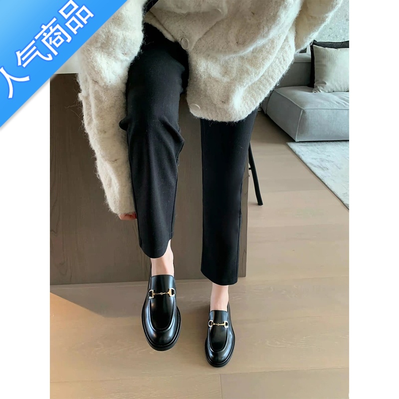 SUNTEK英伦风厚底小皮鞋女2023年秋季新款马衔扣复古乐福鞋圆头粗跟单鞋高清大图