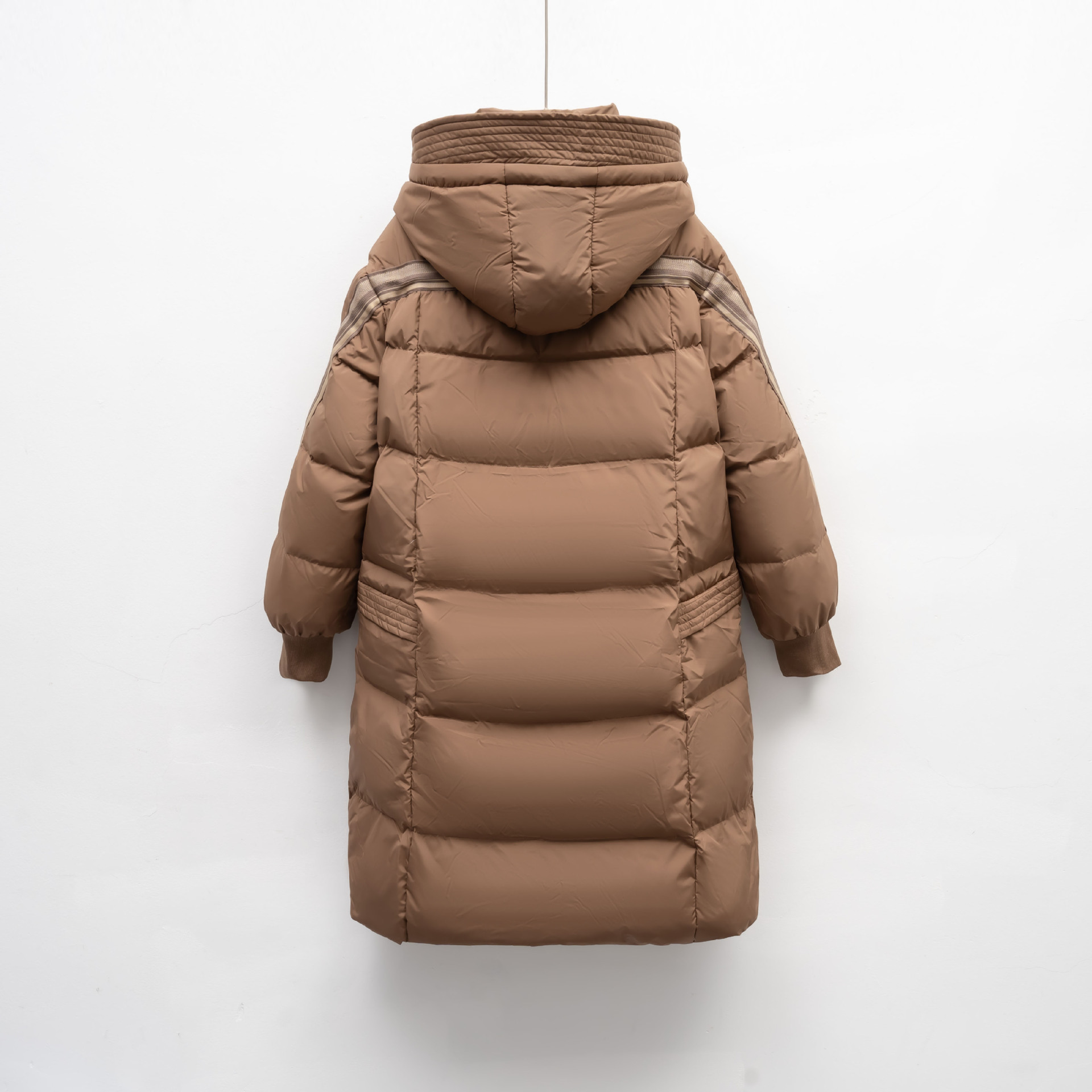 羽绒服女冬季新款时尚韩版中长款咖色复古白鸭绒外套连帽加厚高清大图