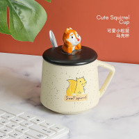 贝瑟斯 创意陶瓷杯 可爱卡通马克杯 咖啡杯牛奶杯 杯子带盖带勺