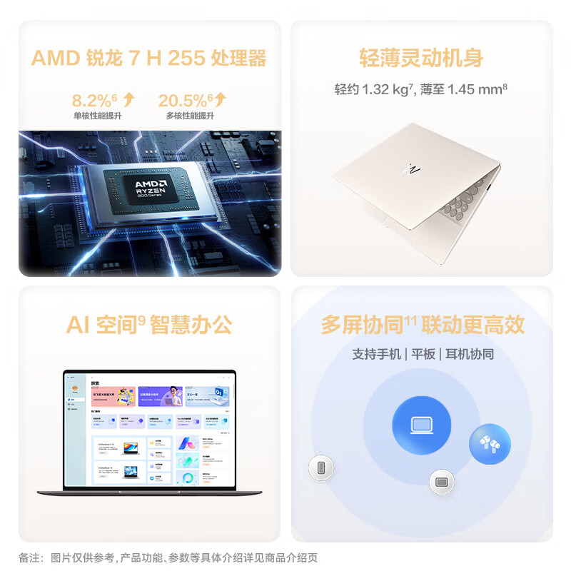 WIKO(唯科) 华为智选 Hi MateBook 14 14.2英寸笔记本电脑 R7-H255 32G 1TB 2.8K 120Hz OLED触控屏 方键盘 轻薄机身 晨曦金高清大图