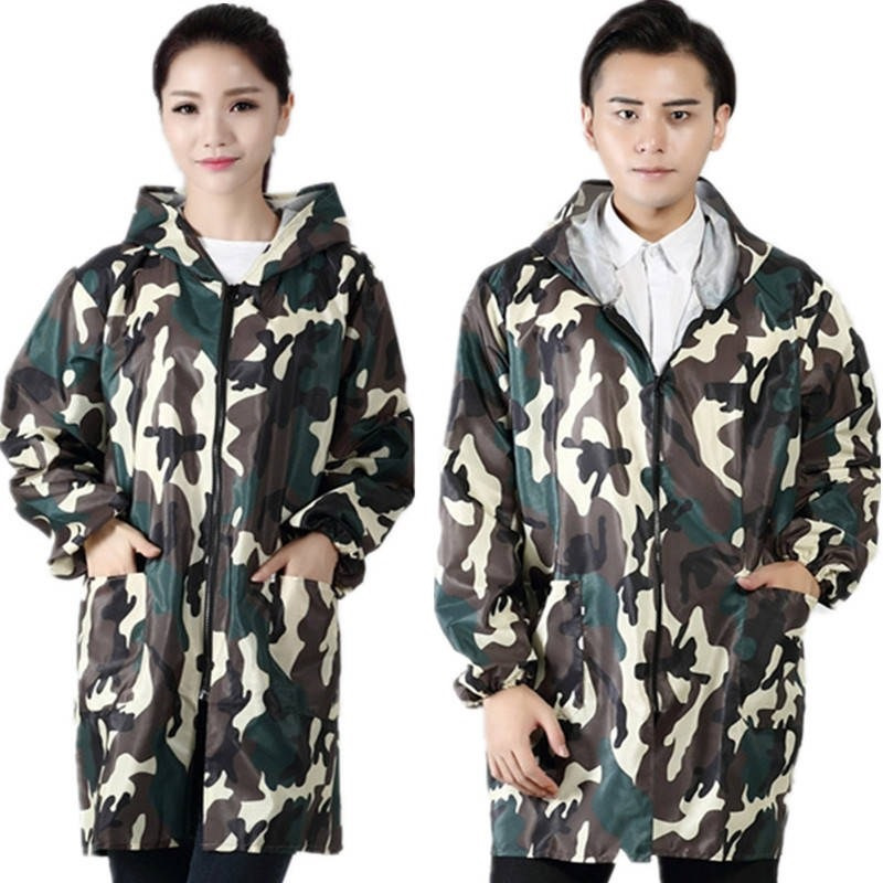 迷彩拉链家务女士防脏防水布画画罩衫劳保服罩衣大人秋冬加绒衣服加绒