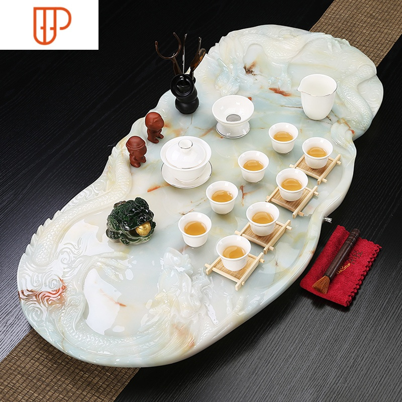 整套装茶具仿玉石茶盘功夫茶杯喝茶泡茶台家用石石茶盘