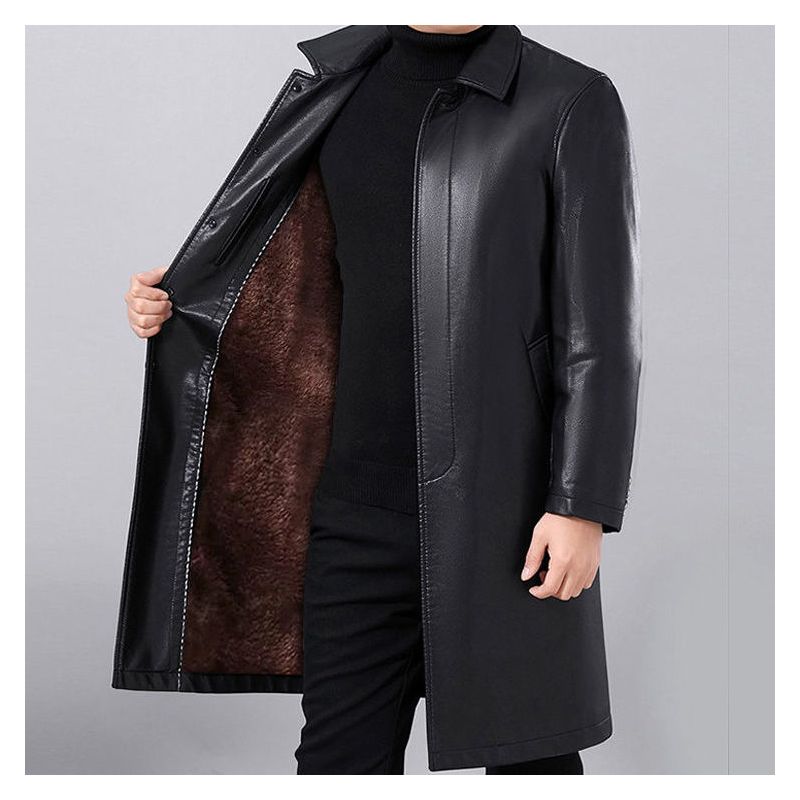 长款皮大衣皮男士翻领皮毛一体中长款皮衣加厚过膝皮大衣