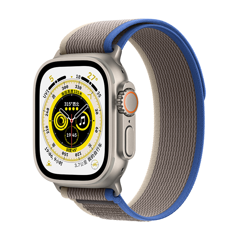 Apple智能手表MQFF3CH/A Apple Watch Ultra 智能手表 (GPS+蜂窝版)49mm 钛金属表壳 蓝配灰色野径回环式