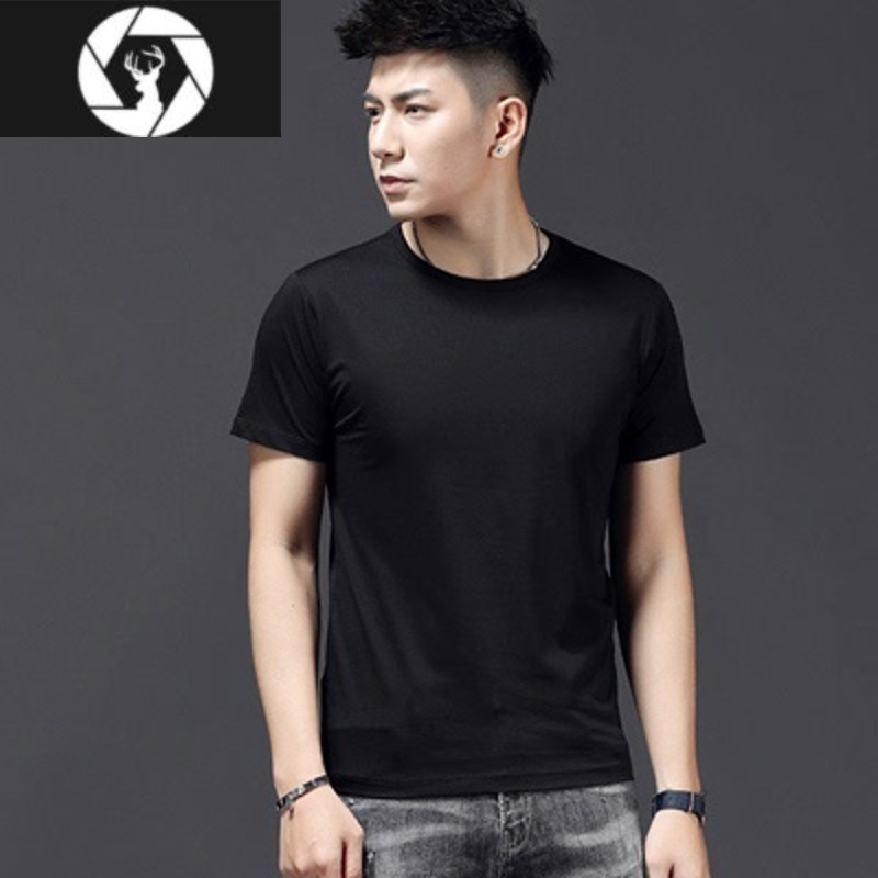 hongzun薄款冰丝短袖t恤男装夏季纯色圆领潮流打底衫上衣服