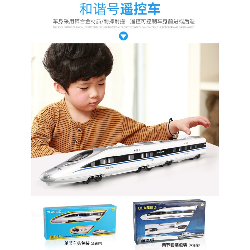 和谐号儿童电动遥控小火车儿童仿真合金高铁动车组模型男孩玩具车 2节遥控复兴号金+站台+轨道高清大图