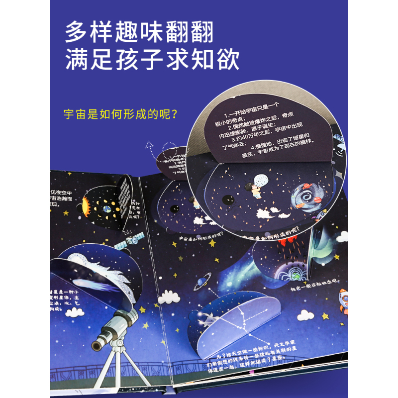 揭秘翻翻书:揭秘太空 [正版]揭秘翻翻立体书 揭秘太空 儿童3d立体书绘本0到3岁幼儿故事书1一3宝宝撕不烂翻翻书 洞洞