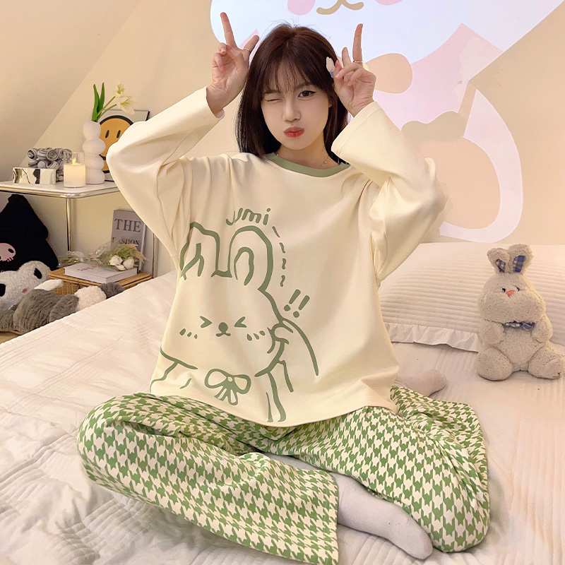 长袖长裤睡衣女春秋款纯棉夏天可爱女款女孩初中生家居服2025新款 LX-81039 XXL
